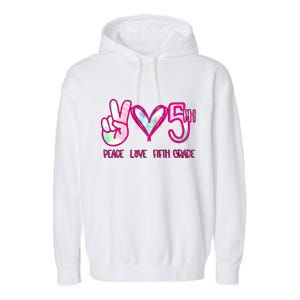 Peace Love Fifth-Grade Funny Cute Garment-Dyed Fleece Hoodie