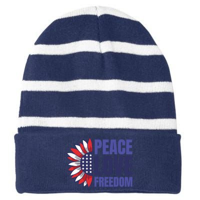 Peace Love Freedom Striped Beanie with Solid Band