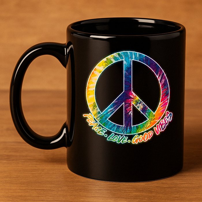 Peace Love Good Vibes 11oz C Handle Ceramic Mug