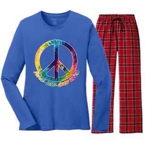 Peace Love Good Vibes Women's Long Sleeve Flannel Pajama Set 