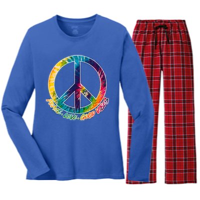 Peace Love Good Vibes Women's Long Sleeve Flannel Pajama Set 