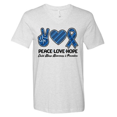 Peace Love Hope Child Abuse Awareness and Prevention V-Neck T-Shirt