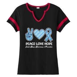 Peace Love Hope Child Abuse Awareness and Prevention Ladies Halftime Notch Neck Tee