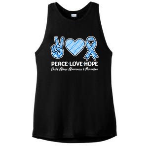 Peace Love Hope Child Abuse Awareness and Prevention Ladies PosiCharge Tri-Blend Wicking Tank