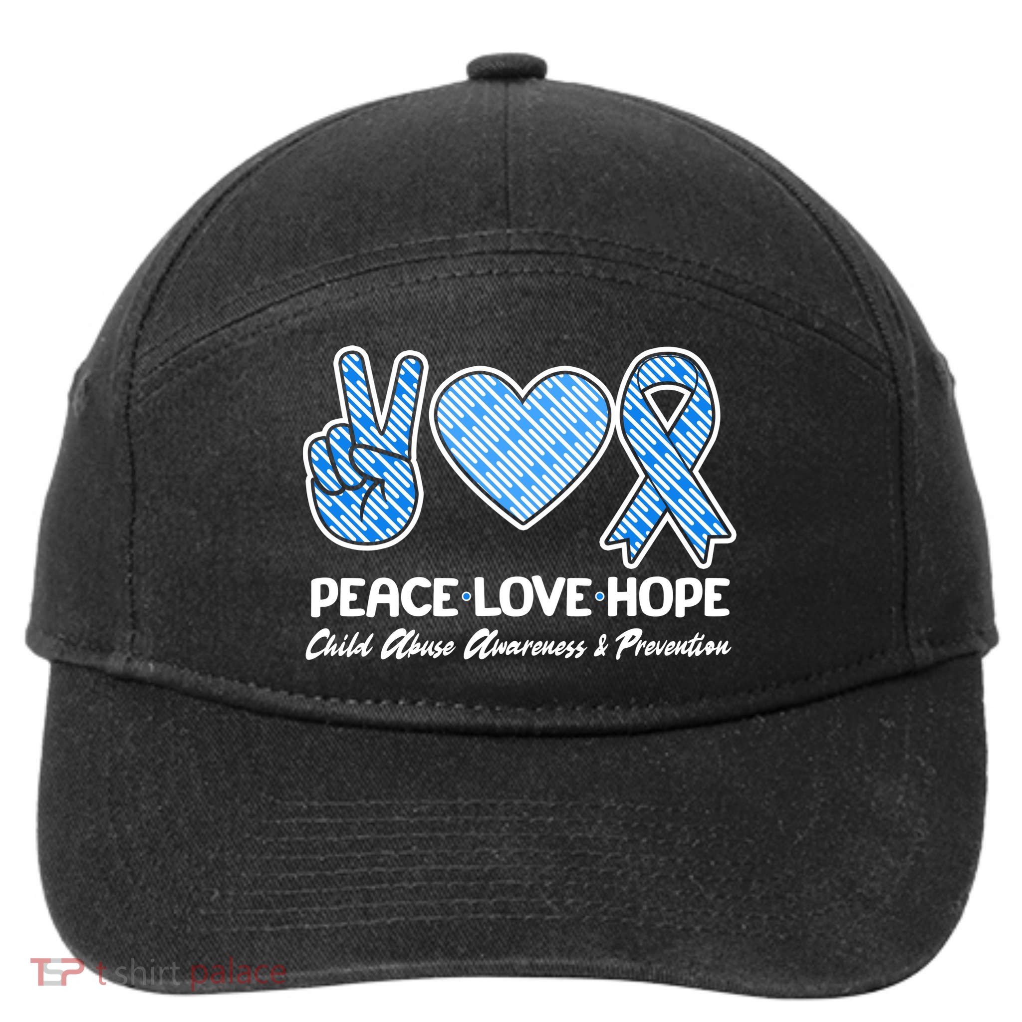 Peace Love Hope Child Abuse Awareness and Prevention 7-Panel Snapback Hat