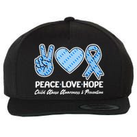 Peace Love Hope Child Abuse Awareness and Prevention Wool Snapback Cap