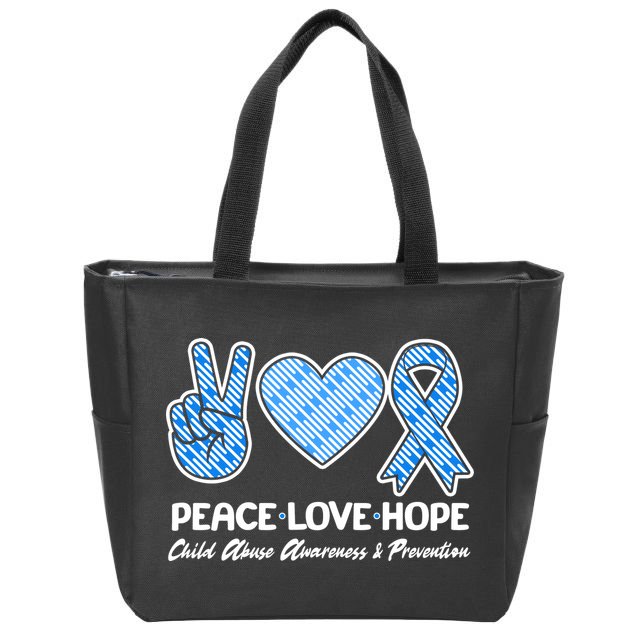 Peace Love Hope Child Abuse Awareness and Prevention Zip Tote Bag
