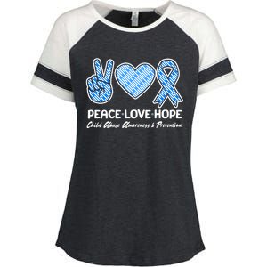 Peace Love Hope Child Abuse Awareness and Prevention Enza Ladies Jersey Colorblock Tee