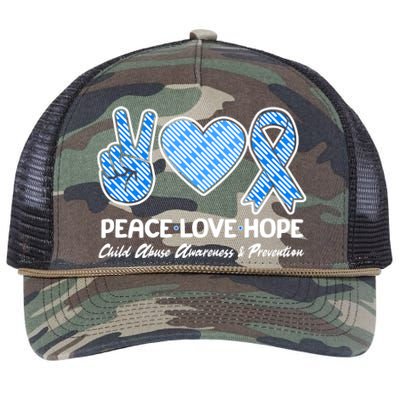 Peace Love Hope Child Abuse Awareness and Prevention Retro Rope Trucker Hat Cap