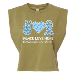 Peace Love Hope Child Abuse Awareness and Prevention Garment-Dyed Women's Muscle Tee