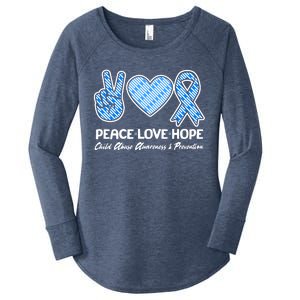 Peace Love Hope Child Abuse Awareness and Prevention Women's Perfect Tri Tunic Long Sleeve Shirt