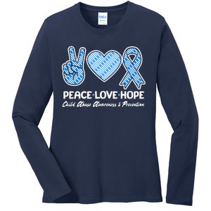 Peace Love Hope Child Abuse Awareness and Prevention Ladies Long Sleeve Shirt