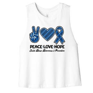 Peace Love Hope Child Abuse Awareness and Prevention Women's Racerback Cropped Tank