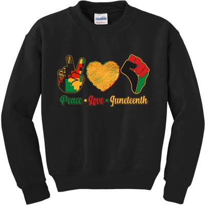 Peace Love Juneteenth June 19 1865 Kids Sweatshirt