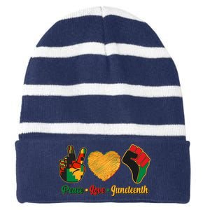 Peace Love Juneteenth June 19 1865 Striped Beanie with Solid Band