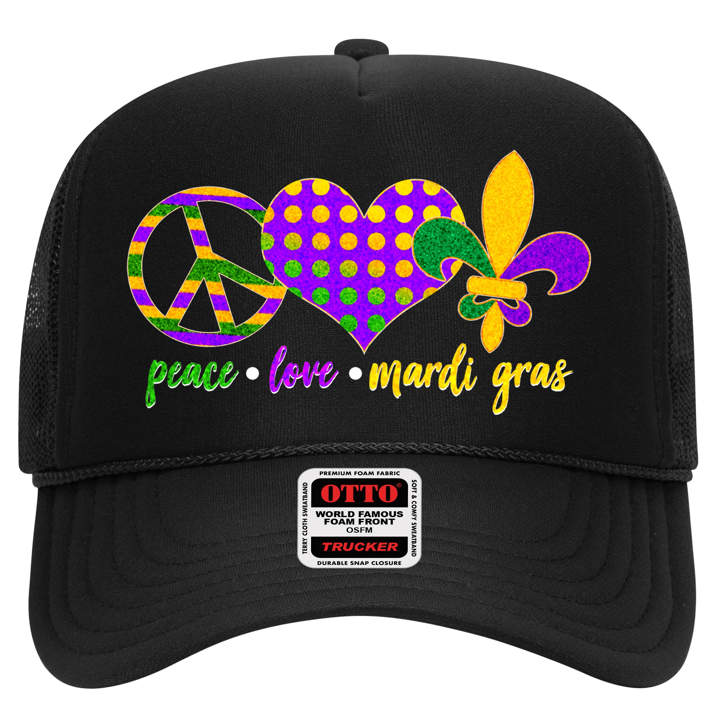 Peace Love Mardi Gras Hat