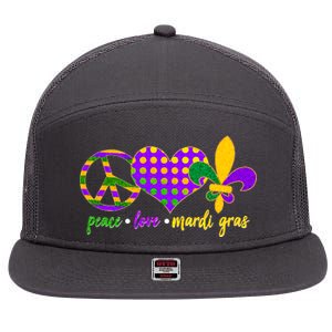 Peace Love Mardi Gras 7 Panel Mesh Trucker Snapback Hat