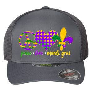 Peace Love Mardi Gras Flexfit Unipanel Trucker Cap