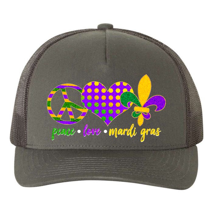 Peace Love Mardi Gras Yupoong Adult 5-Panel Trucker Hat