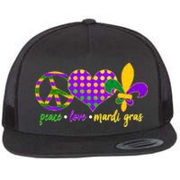 Peace Love Mardi Gras Flat Bill Trucker Hat