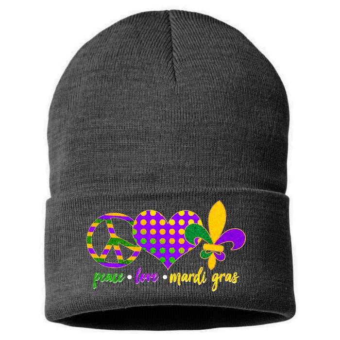 Peace Love Mardi Gras Sustainable Knit Beanie