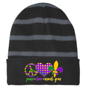 Peace Love Mardi Gras Striped Beanie with Solid Band