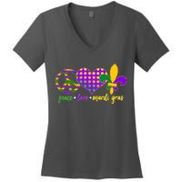 Peace Love Mardi Gras Women's V-Neck T-Shirt