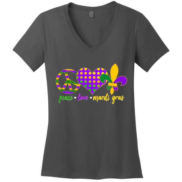 Peace Love Mardi Gras Women's V-Neck T-Shirt