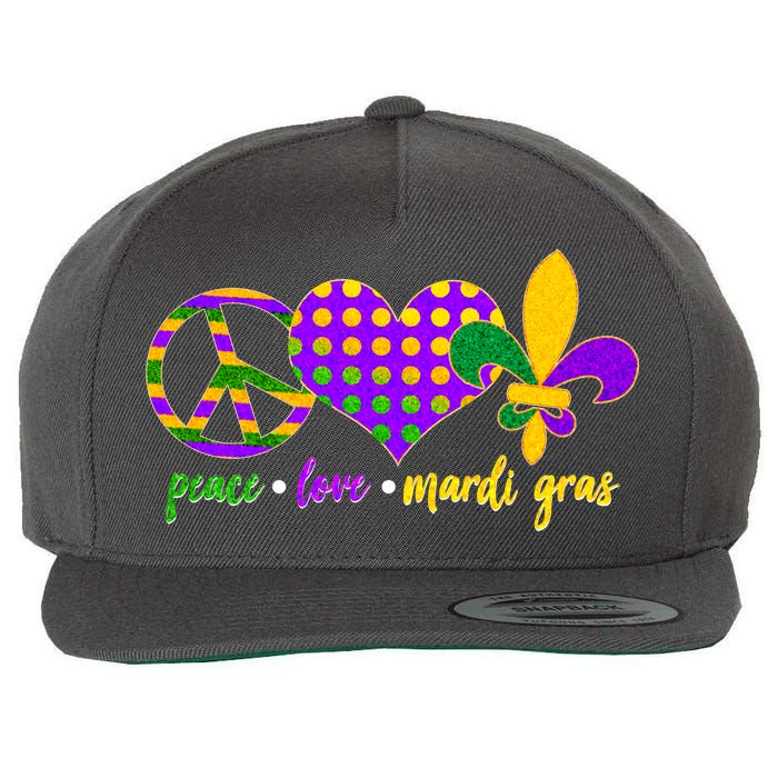 Peace Love Mardi Gras Wool Snapback Cap