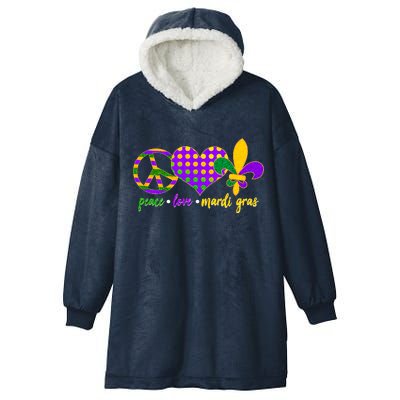 Peace Love Mardi Gras Hooded Wearable Blanket