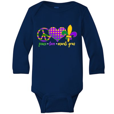 Peace Love Mardi Gras Baby Long Sleeve Bodysuit