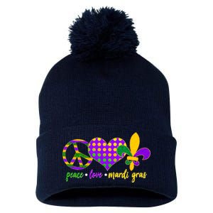 Peace Love Mardi Gras Pom Pom 12in Knit Beanie