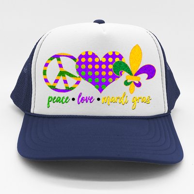 Peace Love Mardi Gras Trucker Hat