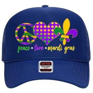 Peace Love Mardi Gras High Crown Mesh Back Trucker Hat