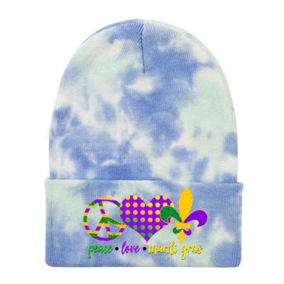 Peace Love Mardi Gras Tie Dye 12in Knit Beanie