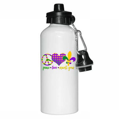 Peace Love Mardi Gras Aluminum Water Bottle