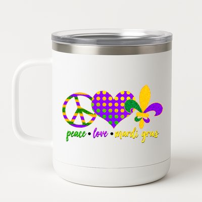 Peace Love Mardi Gras 12 oz Stainless Steel Tumbler Cup