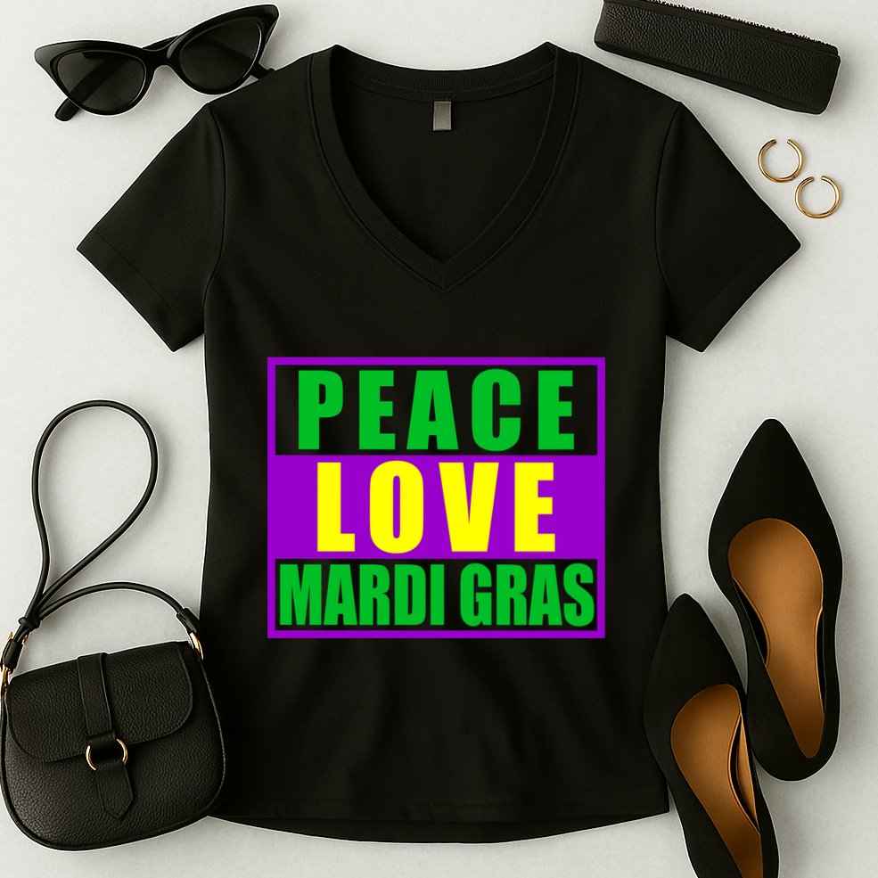 Peace Love Mardi Gras New Orleans Women's V-Neck T-Shirt