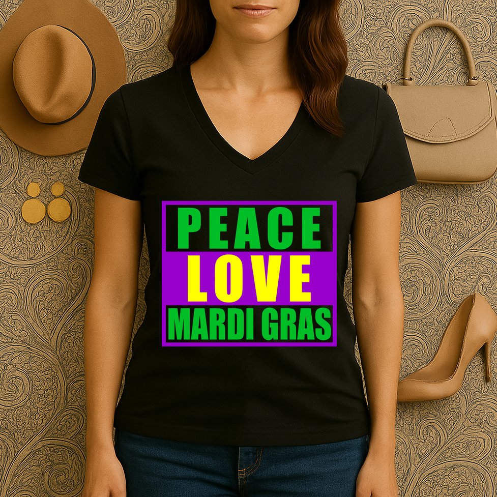 Peace Love Mardi Gras New Orleans Women's V-Neck T-Shirt