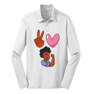 Peace Love Melanin Silk Touch Performance Long Sleeve Polo