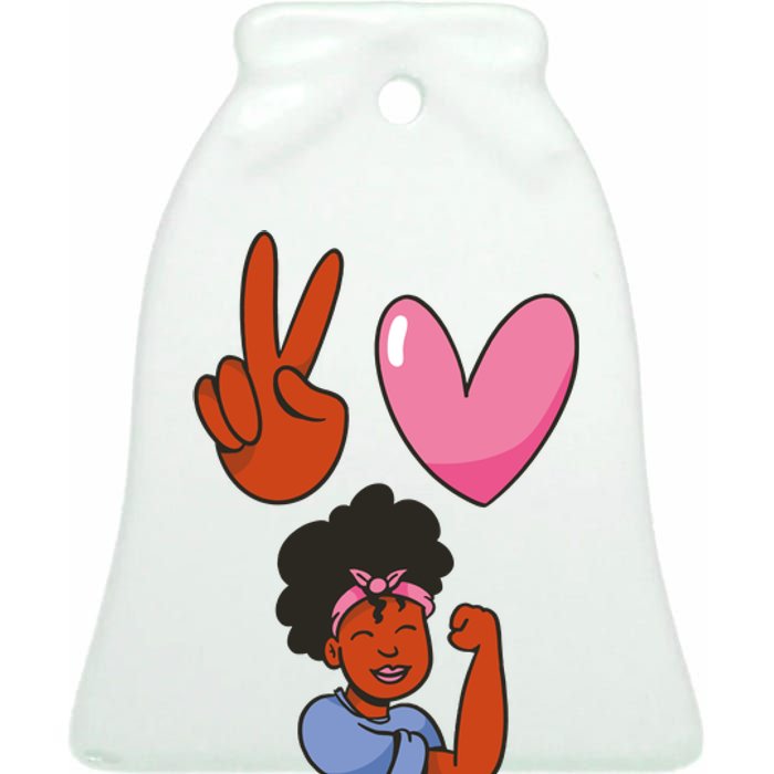 Peace Love Melanin Ceramic Bell Ornament