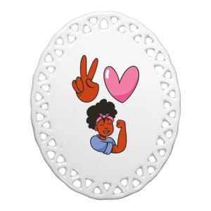 Peace Love Melanin Ceramic Oval Ornament