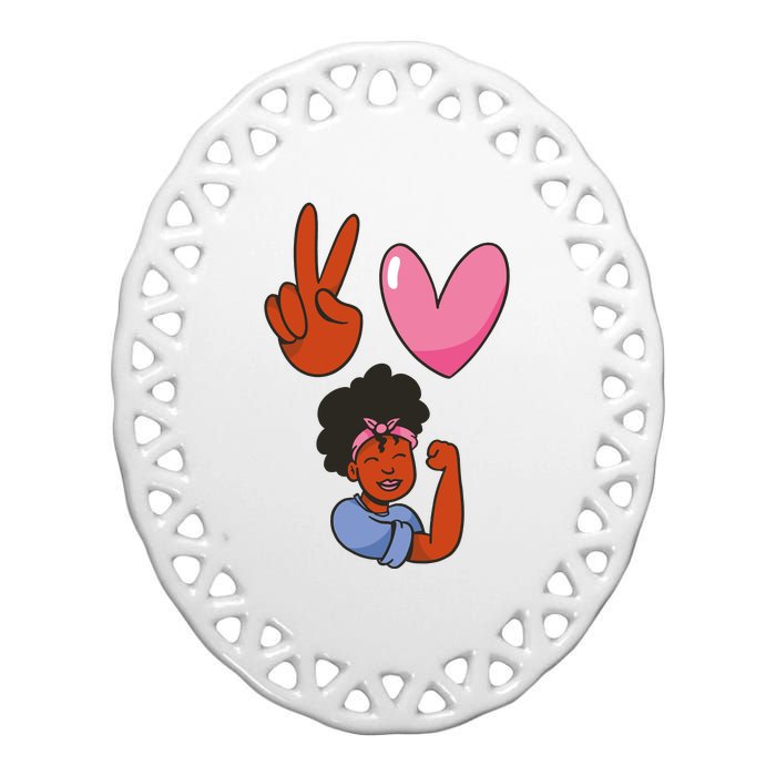 Peace Love Melanin Ceramic Oval Ornament