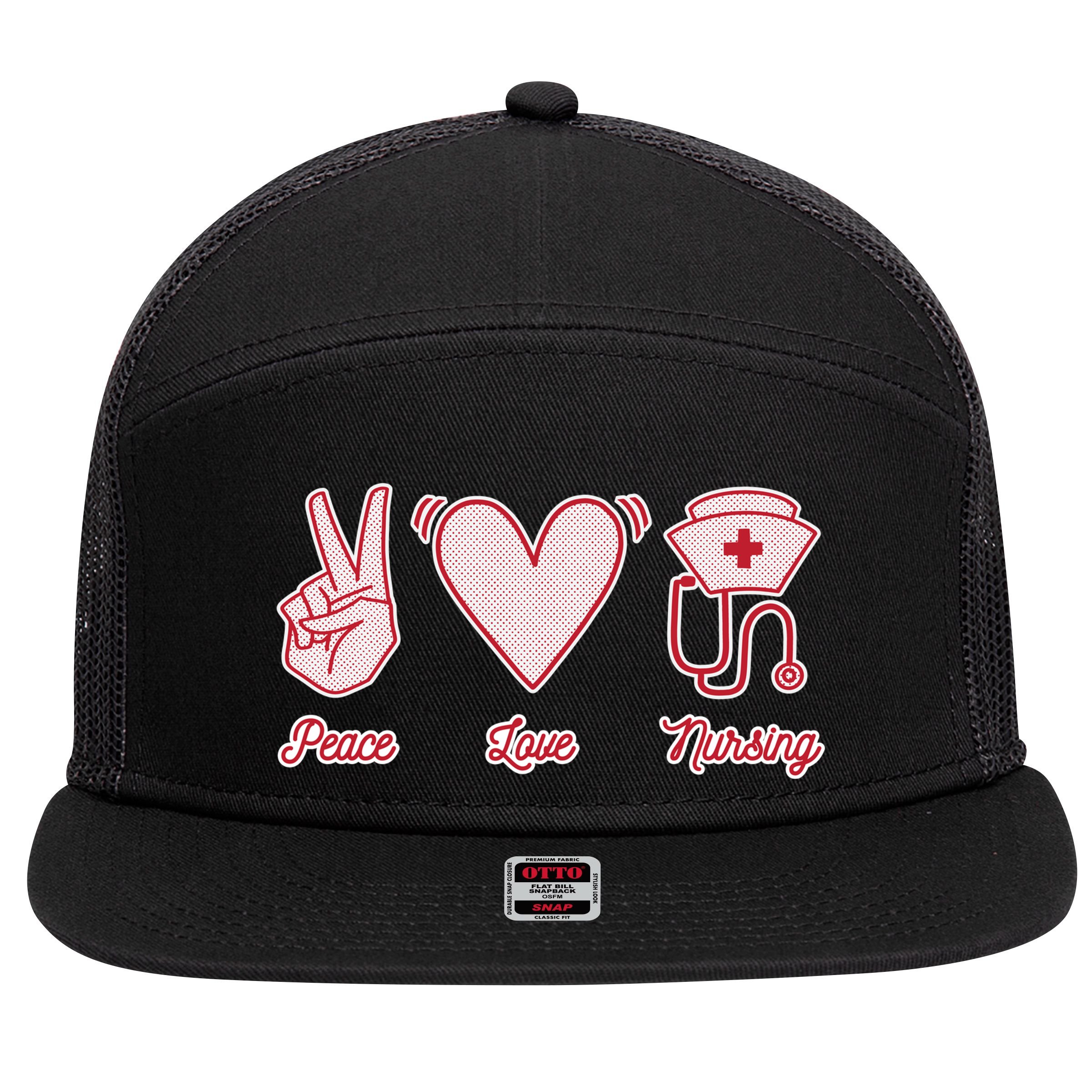 Peace Love Nursing 7 Panel Mesh Trucker Snapback Hat