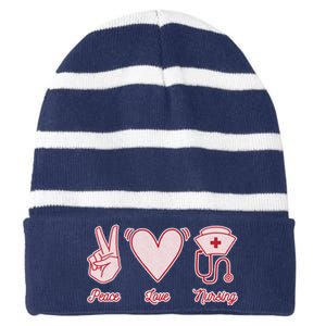 Peace Love Nursing Striped Beanie with Solid Band