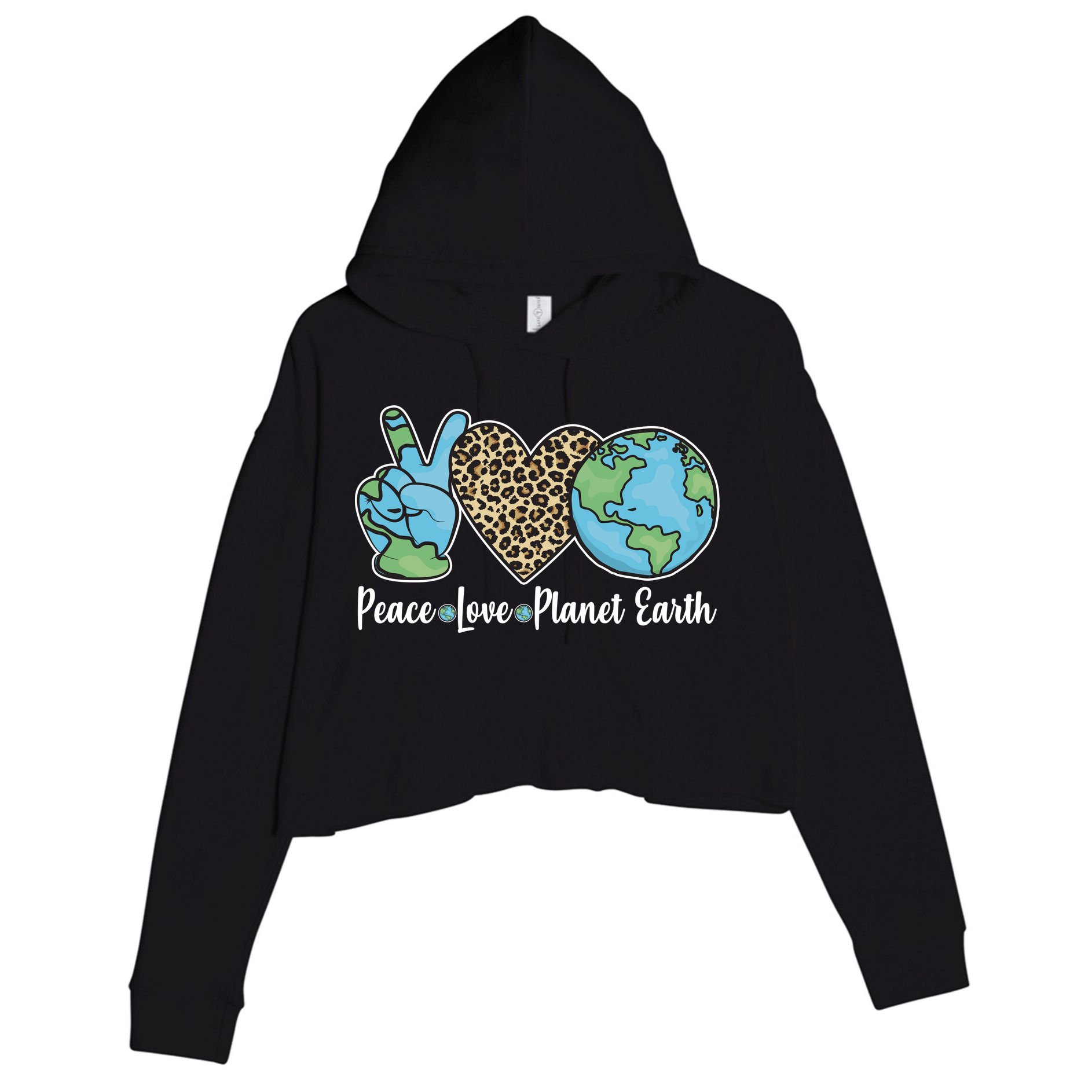 Peace Love Planet Earth Celebrate Earth Day Crop Fleece Hoodie
