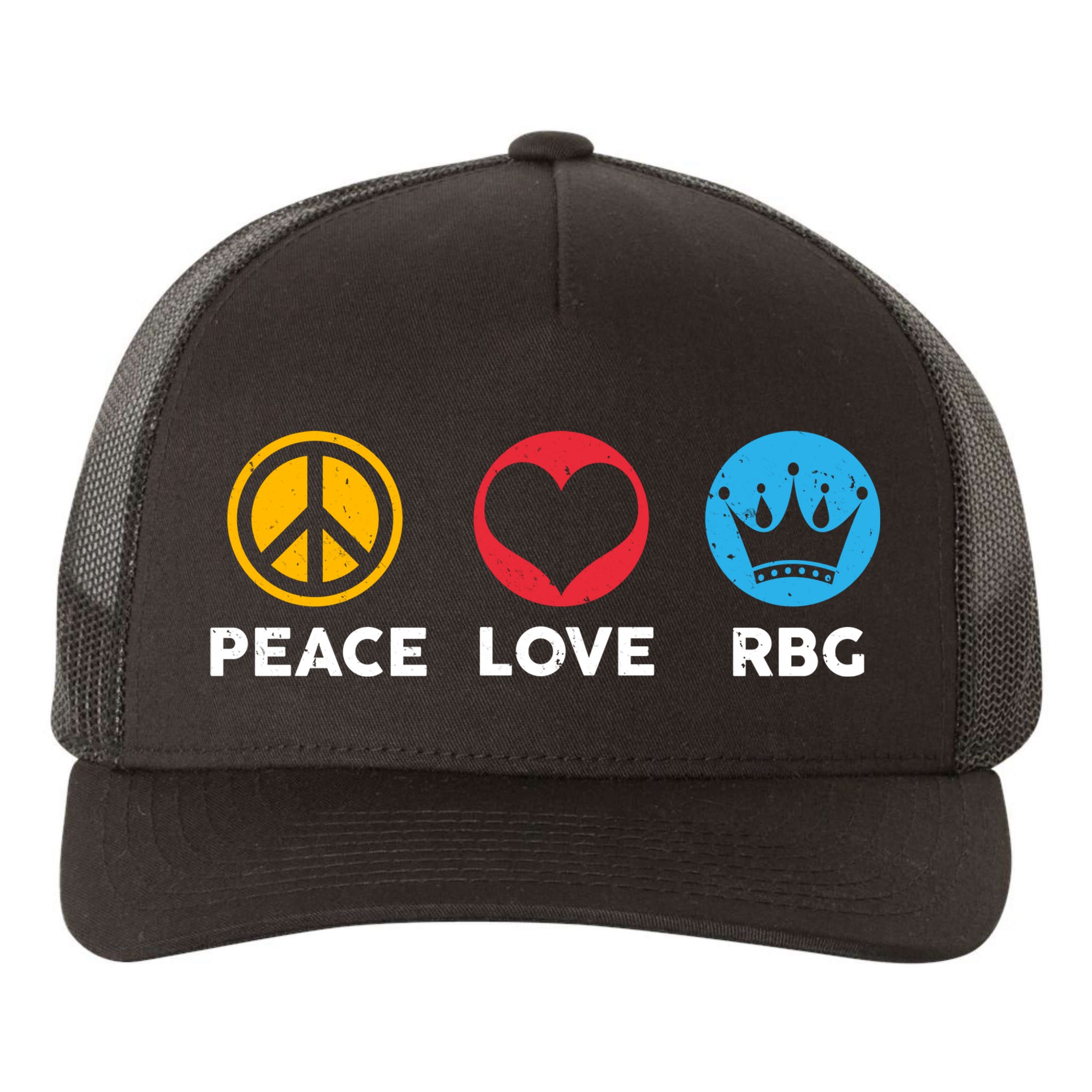 Peace Love RBG Ruth Bader Ginsburg Tribute Yupoong Adult 5-Panel Trucker Hat