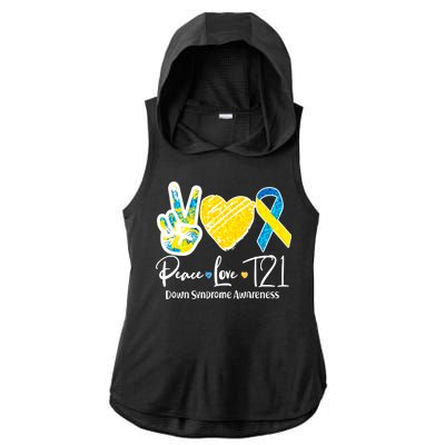 Peace Love T21 Down Syndrome Awareness Ladies PosiCharge Tri-Blend Wicking Draft Hoodie Tank