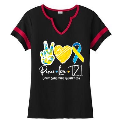 Peace Love T21 Down Syndrome Awareness Ladies Halftime Notch Neck Tee