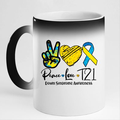 Peace Love T21 Down Syndrome Awareness 11oz Black Color Changing Mug